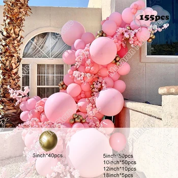 155pcs Macaron Pink Poroka, Rojstni dan Arch Dobave Ozadju Baby Tuš Festival Dekoracijo Dogodek Balon Garland Kompleti