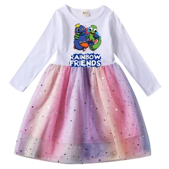 2-10Y Igro Rainbow Prijatelji Oblačila Baby Dekle z Dolgimi Rokavi Obleka za Malčke Dekliška Halloween Cosplay Otroci Priložnostne Princesa Obleke
