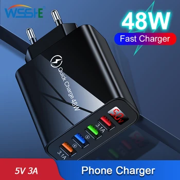 48W Polnilnik USB LED Digitalni Zaslon EU NAS Plug 4 Vrata 5 3A Hitro Polnjenje Telefona Adapter Za iPhone 13 12 Samsung Huawei P30 P50