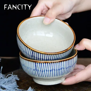 FANCITY Japonski ročno poslikane keramične posode modra črta riž skledo namiznih strani jed skledo creative net rdeče majhni skledo doma