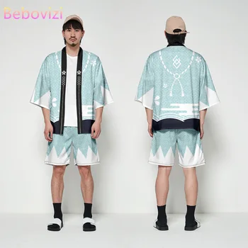 Haori Tiskanja Jopico Harajuku Cosplay Kimono Hlače Določa Yukata Japonska Tradicionalna Oblačila Majica Ženske Moški Obleko, dvodelno,