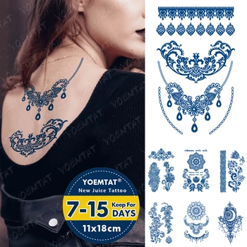 Indijska Kana Črnilo Sok Nepremočljiva Začasni Tattoo Nalepke Modra Prenos Body Art Ponaredek Tatto Moški Ženske Dolgotrajno Seksi Tetovaže