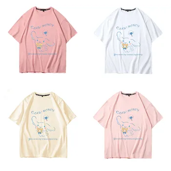 Kawaii Sanrioed Anime Risanke serije HelloKitty Kuromi Cinnamoroll srčkan Moda ustvarjalne čistega bombaža svoboden udobno T-shirt