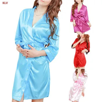KLV Ženske Kratke Kimono Style Proti-Vrat kopalni plašč Navaden Hišna Obleke Poročne Stranka Robe
