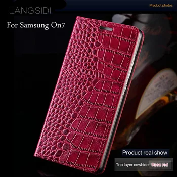 Luksuzne blagovne znamke mobilnega telefona primeru pravega usnja krokodil Ravno teksturo primeru telefon Za Samsung Galaxy On7 ročno primeru telefon