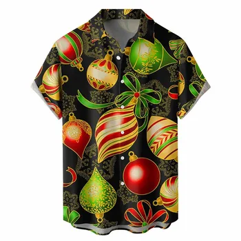 Mens Natisnjeni Božič Majice Kratek Rokav Gumb Navzdol Street Nositi Bluzo zgornji deli oblačil Za Pomlad Jesen Gumb Umetnosti 3d Digitalni Tisk