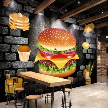 Moda Zahodni Hitro Hrano, Snack Bar, Restavracija Industrijske Dekor Stene Papirja Burger Doma Dekor Steni v Ozadju Zidana Ozadje 3D