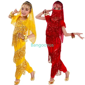 Nov Ples Trebuh Nastavite Kostum Set za Otroke Otrok Indijski Bollywood Bellydance Dekleta Uspešnosti Kratkimi Ples Trebuh Oblačila