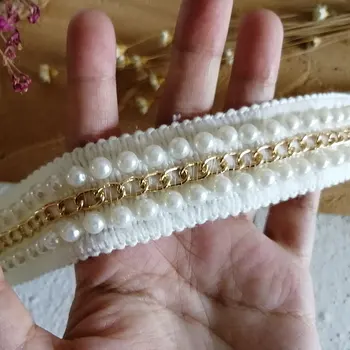 NOVO 5yard/veliko Beaded čipke trak / white Pearl Čipke Trim 3 cm Širok Poročne Poročno obleko baby trakovi DIY dodatki za lase