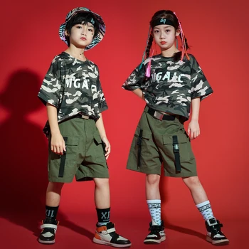 Poletje Otroci Hip Hop Plesne Kostume Vojaško Usposabljanje Enotna Za Dekleta, Fantje, Jazz Ples Kostum Ulični Ples Obleke SL5237