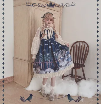 Princesa dnevno sweet lolita obleko letnik čipke bowknot visoko pasu tiskanje viktorijanski obleko kawaii dekle gothic lolita jsk cosplay
