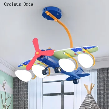 Risanka Ustvarjalne Modra Zrakoplova Strešne Svetlobne Fantje'Bedroom otroški Sobi Osvetlitev Sodobnih Preprost LED Oči-Zaščita Lestenec