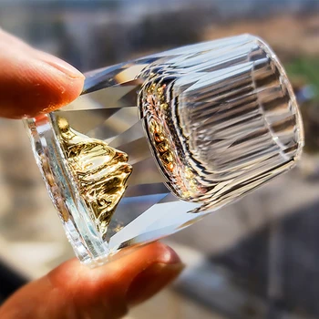 Ustvarjalne Stekleni Kozarec Vina Dvojno Vodka Pokal Kristalnega Gold Leaf Krajine Luksuzni Vino Posoda Doma Dekoracijo Kuhinjskih Pripomočkov
