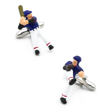 Šport Design 3D Igralec Baseballa zapestne gumbe Za Moške Kakovosti Bakreni Material Modra Barva manšetni Debelo&trgovina na drobno